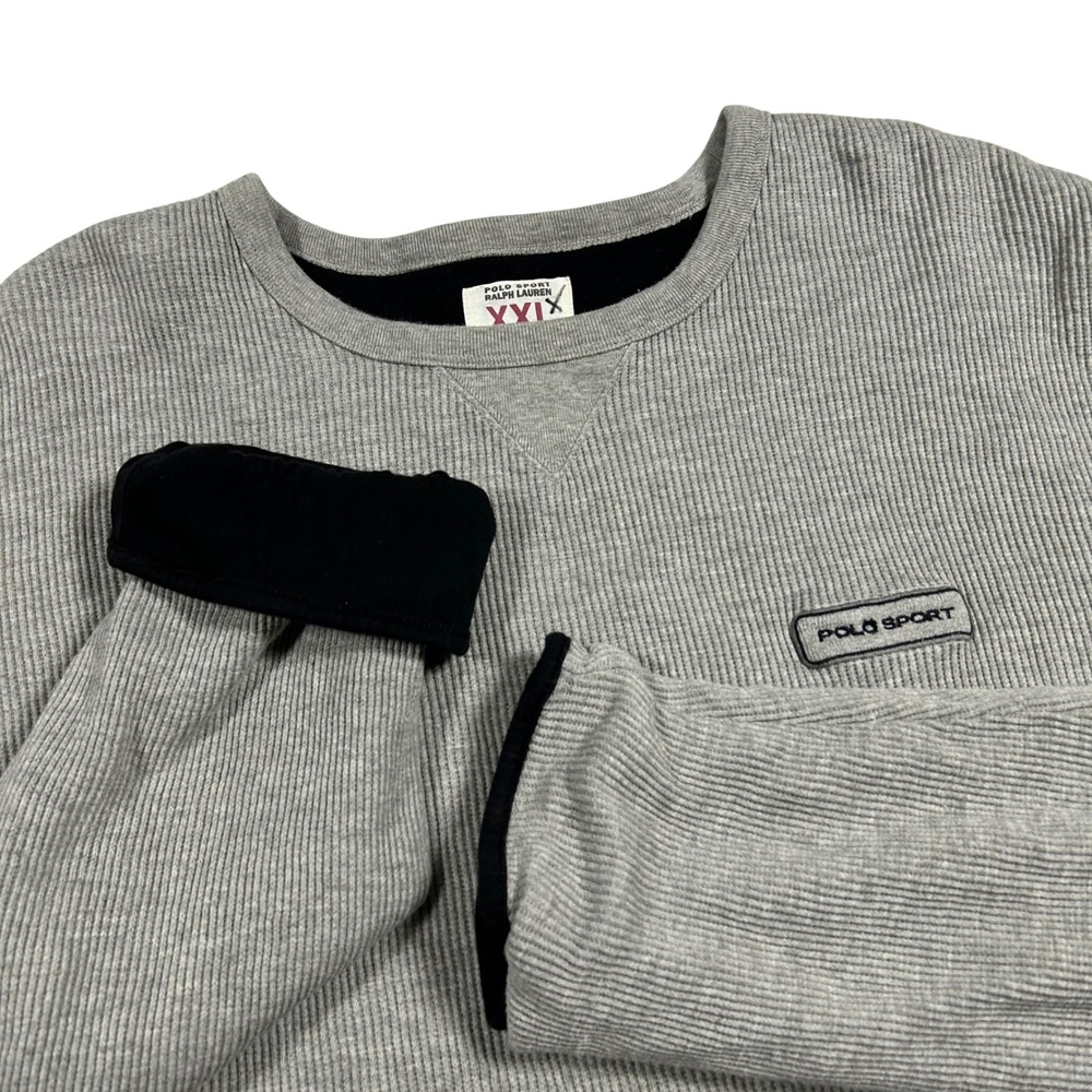Vintage Polo Sport Ralph Lauren Thermal Shirt Mens XXL Gray Ribbed Long Sleeve